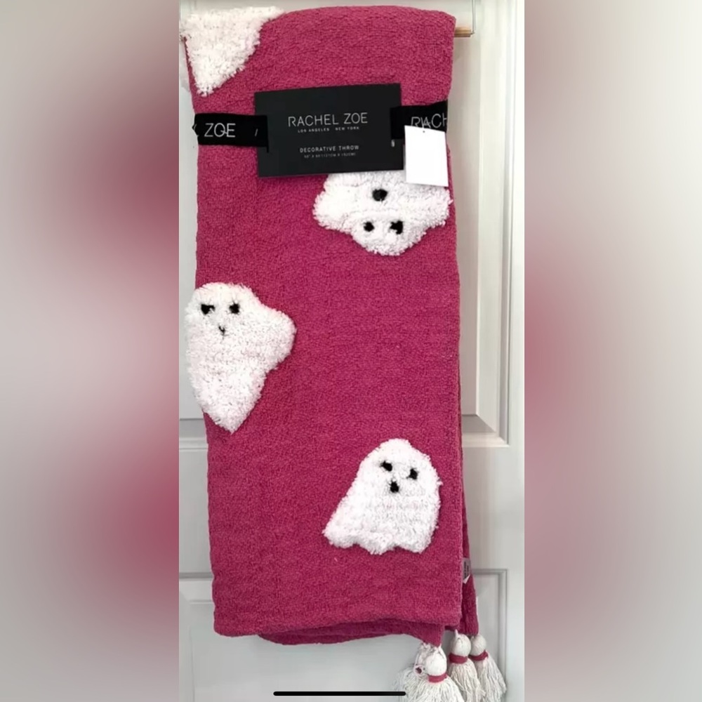 Rachel Zoe Halloween Ghost Throw Blanket 50x60 Pink White Viral  Tik Tok NEW